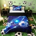thumbnail image 1 of Meiyoeat Neon Soccer Ball Pattern Twin Duvet Cover for Sports Fans, Futuristic Light Print Twin Bedding, Blue Black,Black Reversible,2pcs,No Comforter, 1 of 6