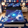 thumbnail image 1 of Meiyoeat Neon Soccer Ball Pattern Zipper Twin Comforter Sets with Fitted Sheet and 2 Pillowcases for Sports Fans, Futuristic Light Print Zipper Bedding Set, Blue Black,4-Piece,Black Reversible, 1 of 6
