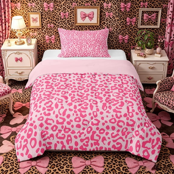 Meiyoeat Pastel Leopard Print Twin Comforter Sets 2pcs, Pink Cheetah Print Bedding Set, Light Pink,Pink Reversible