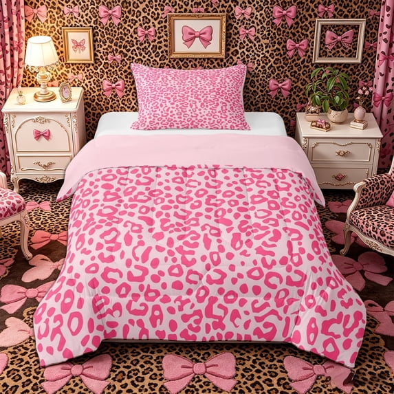 Meiyoeat Pastel Leopard Print Twin Comforter Sets 2pcs, Pink Cheetah Print Bedding Set, Light Pink,Pink Reversible