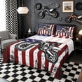 thumbnail image 1 of Meiyoeat Patriotic Dirt Bike Bed Sheets 4-Piece for Men, USA Flag Print Full Size Sheets, Red White Blue, 1 of 6