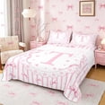 thumbnail image 1 of Meiyoeat Pink Initial T Print Bed Sheets 4-Piece, Kawaii Bow Stripes Flowers Full Size Sheets, 1 of 6