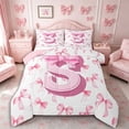 thumbnail image 1 of Meiyoeat Pink Letter S Full Size Comforter Sets 3 Pieces for Teens Girls, Cute Ribbon Bow Bedding Sets for Bedroom, Pink White,Pink Reversible, 1 of 7