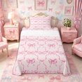 thumbnail image 1 of Meiyoeat Pink Ribbon Bow Print Twin Sheets 3pcs, Dreamy Princess Bedding, 1 of 6