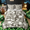 thumbnail image 1 of Meiyoeat Pixel Grid Miners Queen Bedding 7pcs, Minimal Mosaic Print Bedding Comforter Set Queen, Gray Off White, 1 of 6