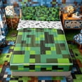 thumbnail image 1 of Meiyoeat Pixelated Blocks Miners Zipper Twin Comforter Sets with Fitted Sheet and 2 Pillowcases, Retro Geometric Camo Zipper Bedding Set for Bedroom,4-Piece, 1 of 6