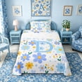 thumbnail image 1 of Meiyoeat Pretty Floral Letter D Twin Sheet Sets 3pcs for Girls Juniors, Charming Print Bedding, Light Blue Yellow White, 1 of 6