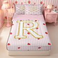 thumbnail image 1 of Meiyoeat Red Strawberry Kawaii Letter R Zipper Twin Comforter Sets with Fitted Sheet and 2 Pillowcases, Cartoon Fruit Stripes Print Zipper Bedding Set for Bedroom,4-Piece,Pink Reversible, 1 of 6