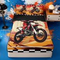 thumbnail image 1 of Meiyoeat Retro Desert Dirt Bike Zipper Twin Comforter Sets with Fitted Sheet and 2 Pillowcases for Teens, Geometric Checkered Zipper Bedding Set, Red Orange,4-Piece,Black Reversible, 1 of 6
