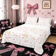 thumbnail image 1 of Meiyoeat Romantic Floral Roses Bed Sheets 4-Piece, Pink Ballet Bow Full Size Sheets, Pink Green White, 1 of 6