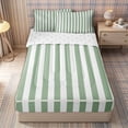 thumbnail image 1 of Meiyoeat Simple Vertical Stripe Zipper Full Size Comforter Sets with Fitted Sheet and 2 Pillowcases, Classic Linear Pattern Zipper Bedding Set, Sage Green,Reversible,4pcs, 1 of 6