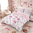 thumbnail image 1 of Meiyoeat Sport Baseball Duvet Cover King, Cartoon Bow Print King Bedding, Pink White,Pink Reversible,3 Pieces,No Comforter, 1 of 6
