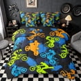 thumbnail image 1 of Meiyoeat Sport Motorcycle Full Size Bedding Sets 7 Pieces for Boys, Graffiti Splash Print Full Size Bed in a Bag, Blue Green Orange Black,Black Reversible, 1 of 6