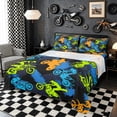 thumbnail image 1 of Meiyoeat Sport Motorcycle King Sheets 4Pcs,Graffiti Splash Print Bedding,Blue Green Orange Black,1 Flat Sheet,1 Fitted Sheet and 2 Pillowcases, 1 of 6