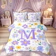 thumbnail image 1 of Meiyoeat Spring Daisy Floral Twin Bedding Sets for Women Girls, Cute Initial M Letter Bedding Comforter Set, Lavender Purple, Reversible, 7-Piece, 1 of 6