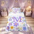 thumbnail image 1 of Meiyoeat Spring Daisy Floral Twin Sheet Sets for Women Girls, Cute Initial M Letter Bedding, Lavender Purple, 3-Piece, 1 of 5