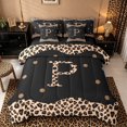 thumbnail image 1 of Meiyoeat Stylish Leopard Letter P Bedding Comforter Set 7-Piece for Women Adults, Modern Polka Dot King Bedding Sets, Black Beige Brown,Black Reversible, 1 of 6