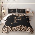 thumbnail image 1 of Meiyoeat Stylish Leopard Letter P Quilt King for Female Adults,Modern Polka Dot King Coverlet Set,Black Beige Brown, 1 of 7