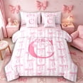 thumbnail image 1 of Meiyoeat Sweet Bow Letter C Twin Bedding Sets 7-Piece for Girls Toddlers, Lovely Stripe Bedding Comforter Set, Light Pink White,Pink Reversible, 1 of 6