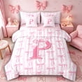 thumbnail image 1 of Meiyoeat Sweet Bow Letter P Bedding Comforter Set 7 Pieces for Girls Toddlers, Lovely Stripe Full Bedding Set, Light Pink White,Pink Reversible, 1 of 6