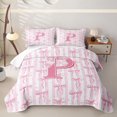 thumbnail image 1 of Meiyoeat Sweet Bow Letter P Twin Quilt Set for Girls,Lovely Stripe Twin Coverlet Set,Light Pink White, 1 of 7