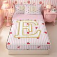 thumbnail image 1 of Meiyoeat Teens Gold Initial E Kawaii Strawberry Zipper Full Size Comforter Sets with Fitted Sheet and 2 Pillowcases, Geometric Stripes Print Zipper Bedding Set, Pink Red,4pcs,Pink Reversible, 1 of 6