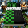 thumbnail image 1 of Meiyoeat Vibrant Checkerboard Pattern Zipper Full Size Comforter Sets with Fitted Sheet and 2 Pillowcases, Retro Chess Print Zipper Bedding Set for Dorm, Green Black,4pcs, 1 of 6