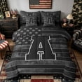thumbnail image 1 of Meiyoeat Vintage American Flag Letter A Bedding Comforter Set 7pcs for Men Boys, Patriotic Monogram Queen Bedding Sets, Black Gray White,Black Reversible, 1 of 6