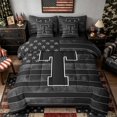 thumbnail image 1 of Meiyoeat Vintage American Flag Letter T Bedding Comforter Set 7-Piece for Men Kids, Bold Initial King Bedding Sets, Black Gray White,Black Reversible, 1 of 6