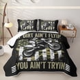 thumbnail image 1 of Meiyoeat Vintage Dirt Bike Pattern Twin Quilt Set for Men,American Flag Print Twin Coverlet Set,Camo Black Beige, 1 of 7
