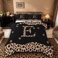 thumbnail image 1 of Meiyoeat Vintage Leopard Letter E Queen Comforter Set 3pcs for Women Youth, Retro Polka Dot Bedding Comforter Set for Decor, Black Beige Brown,Black Reversible, 1 of 6