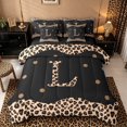 thumbnail image 1 of Meiyoeat Vintage Leopard Letter L Bedding Comforter Set 7-Piece for Women Girls, Retro Polka Dot King Bedding Sets for Daily, Black Beige Brown,Black Reversible, 1 of 6