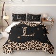 thumbnail image 1 of Meiyoeat Vintage Leopard Letter L Quilt King for Girls,Retro Polka Dot King Coverlet Set,Black Beige Brown, 1 of 7