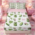 thumbnail image 1 of Meiyoeat Watercolor Pickle Zipper Twin Comforter Sets with Fitted Sheet and 2 Pillowcases for Food Lovers, Bow Print Zipper Bedding Set, Green Pink White,4-Piece,Pink Reversible, 1 of 6