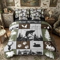 thumbnail image 1 of Meiyoeat Wildlife Mallard Duck Big Bass Fish Deer Bear King Bedding 7pcs, Rustic Fishing and Hunting King Bed in a Bag, Brown Green Black,Black Reversible, 1 of 6
