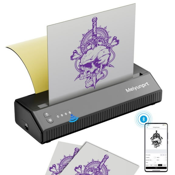 Meiyunprt Tattoo Stencil Printer, Wireless Tattoo Thermal Printer Machine with 10pcs Transfer Paper  Compatible with Smartphone & PC for Tattoo Artists & Beginners