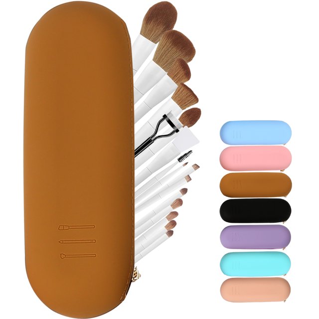 Meiyuuo Travel Makeup Brush Holder, Large Silicone Brushes Set Protect Cover Bag Small Items