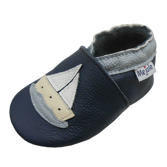 Mejale Soft Sole Leather Baby Shoes Boy Girl Infant Toddler Moccasins(Navy Blue,6-12 mos/5.1in)
