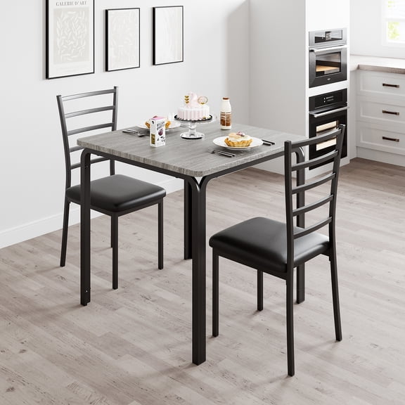 Mekek 3-Piece Modern Metal Dining Table with Chairs, Black
