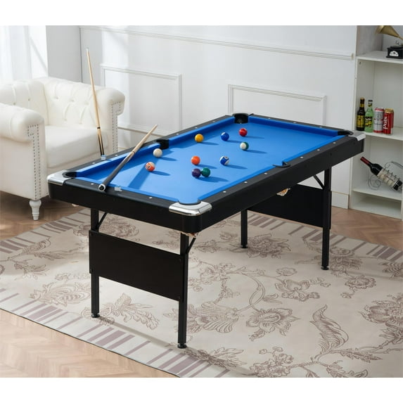 Mekek 6 ft Pool Table w/Accessories Included, Blue Cloth Black