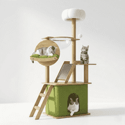 Mekidulu 59in Green Wood Cat Tree Tower, Modern Pet Furniture for Large Cats