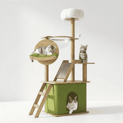 Mekidulu 59in Green Wood Cat Tree Tower, Modern Pet Furniture for Large Cats