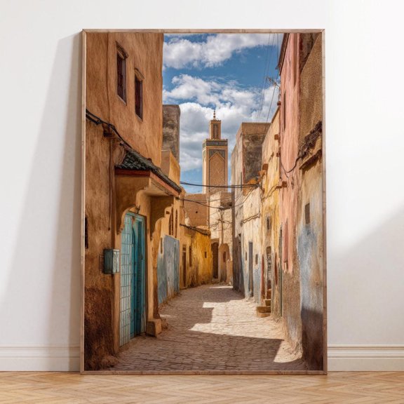 Meknes Morocco Medina Historic Alley View Travel Art, Unframed Canvas Size 16x24