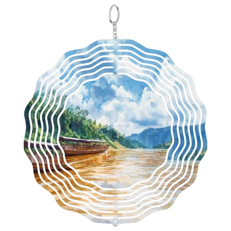 Mekong River Delta Boat 3D Wind Spinner Stainless Steel Kinetic Art Nature Garden Decor Southeast Asia Gift