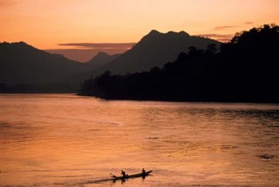 Mekong River at Sunset Luang Prabang Laos Canvas Art - Nik Wheeler DanitaDelimont (22 x 15)