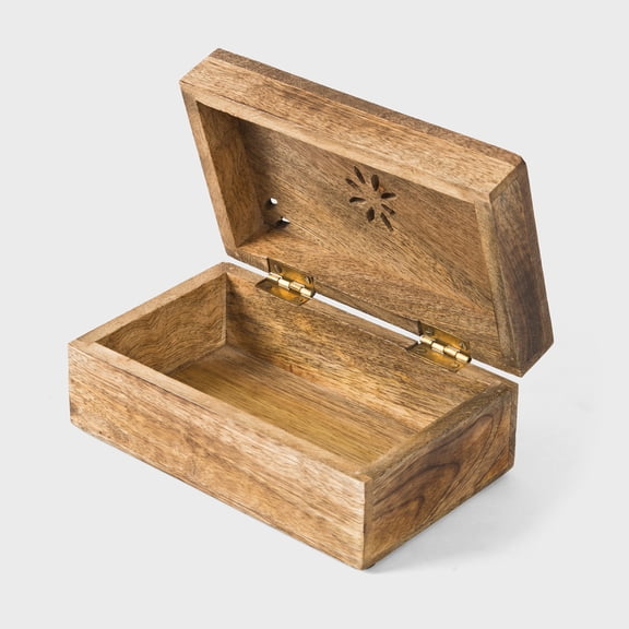 Mela Artisan Handmade Mango Wood Keepsake Box, Memory Keepsake Box, Medium Burnt, 7.5” x 4.5” x 3”