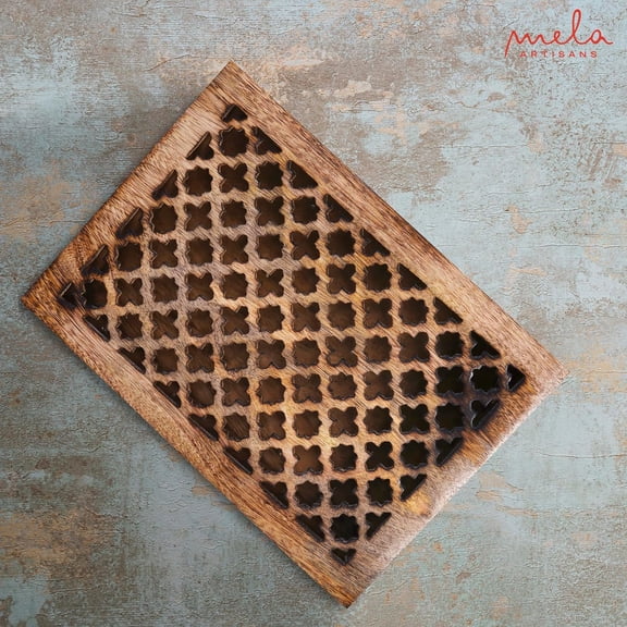 Mela Artisan Mango Wood Box with Lid, Handmade Large Keepsake Box, Medium Burnt, 9” x 6” x 3.5”