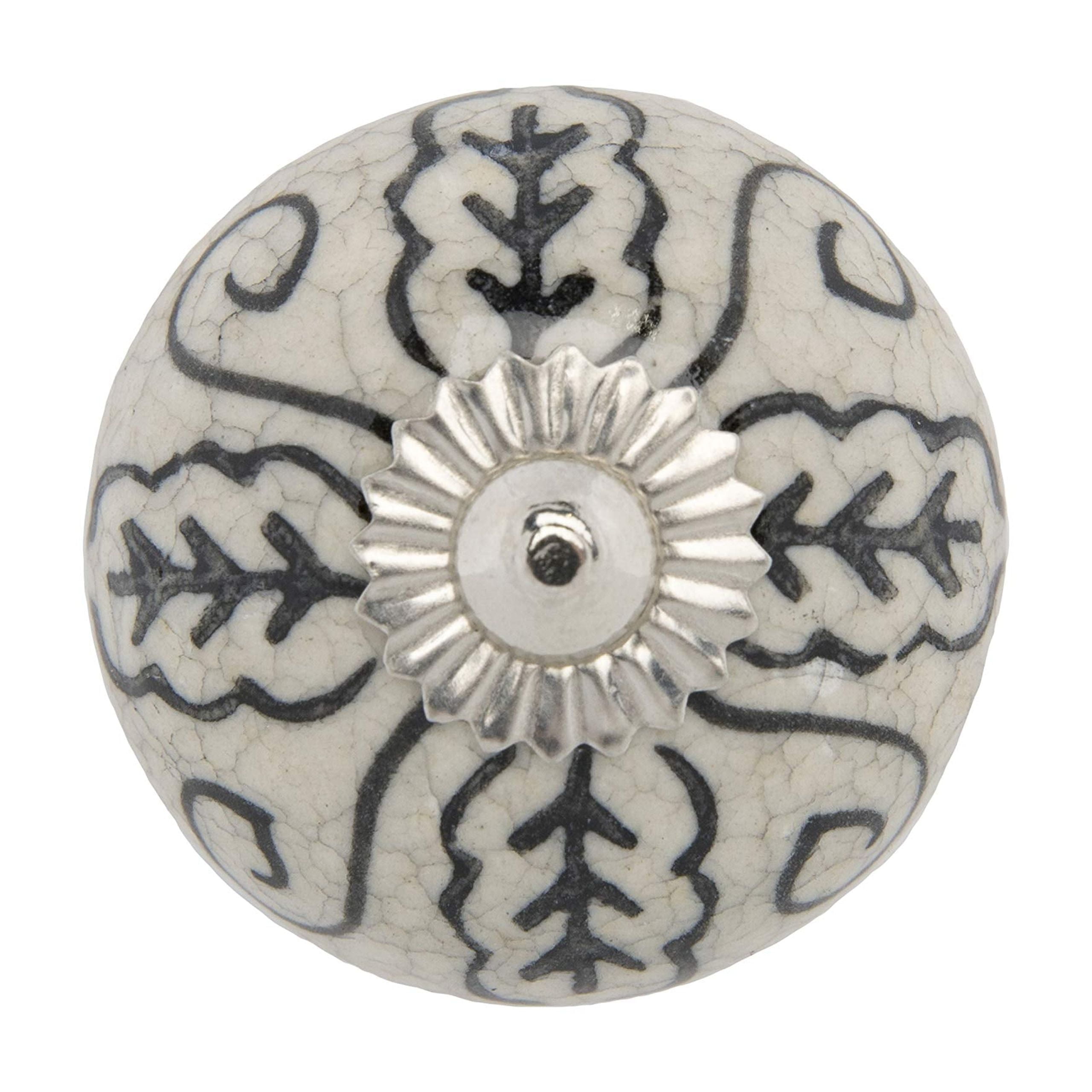Mela Artisans 12-Pack Ceramic Kitchen Cabinet Knobs - Grey & White Leaf