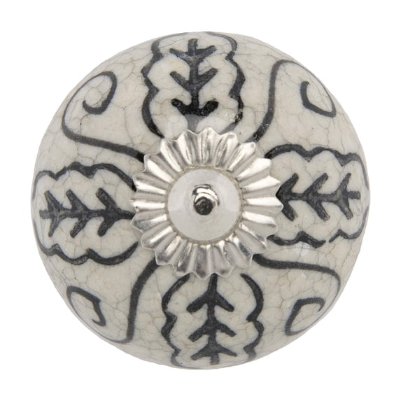 Mela Artisans 12-Pack Ceramic Kitchen Cabinet Knobs - Grey & White Leaf