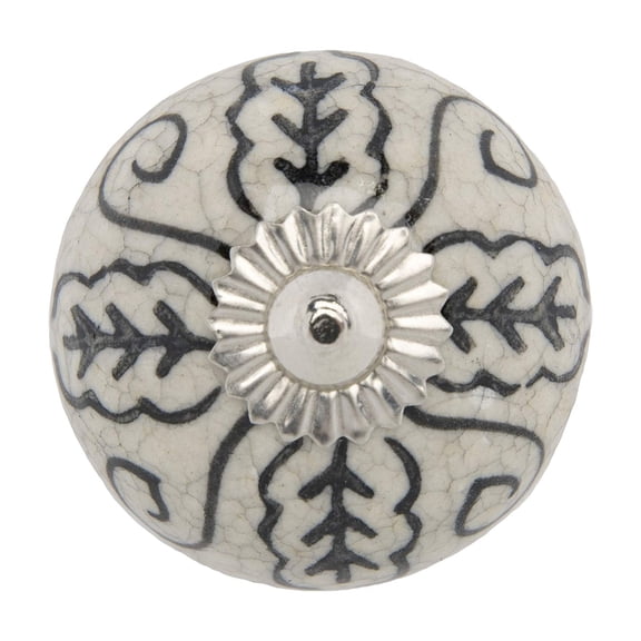 Mela Artisans 12-Pack Ceramic Kitchen Cabinet Knobs - Grey & White Leaf